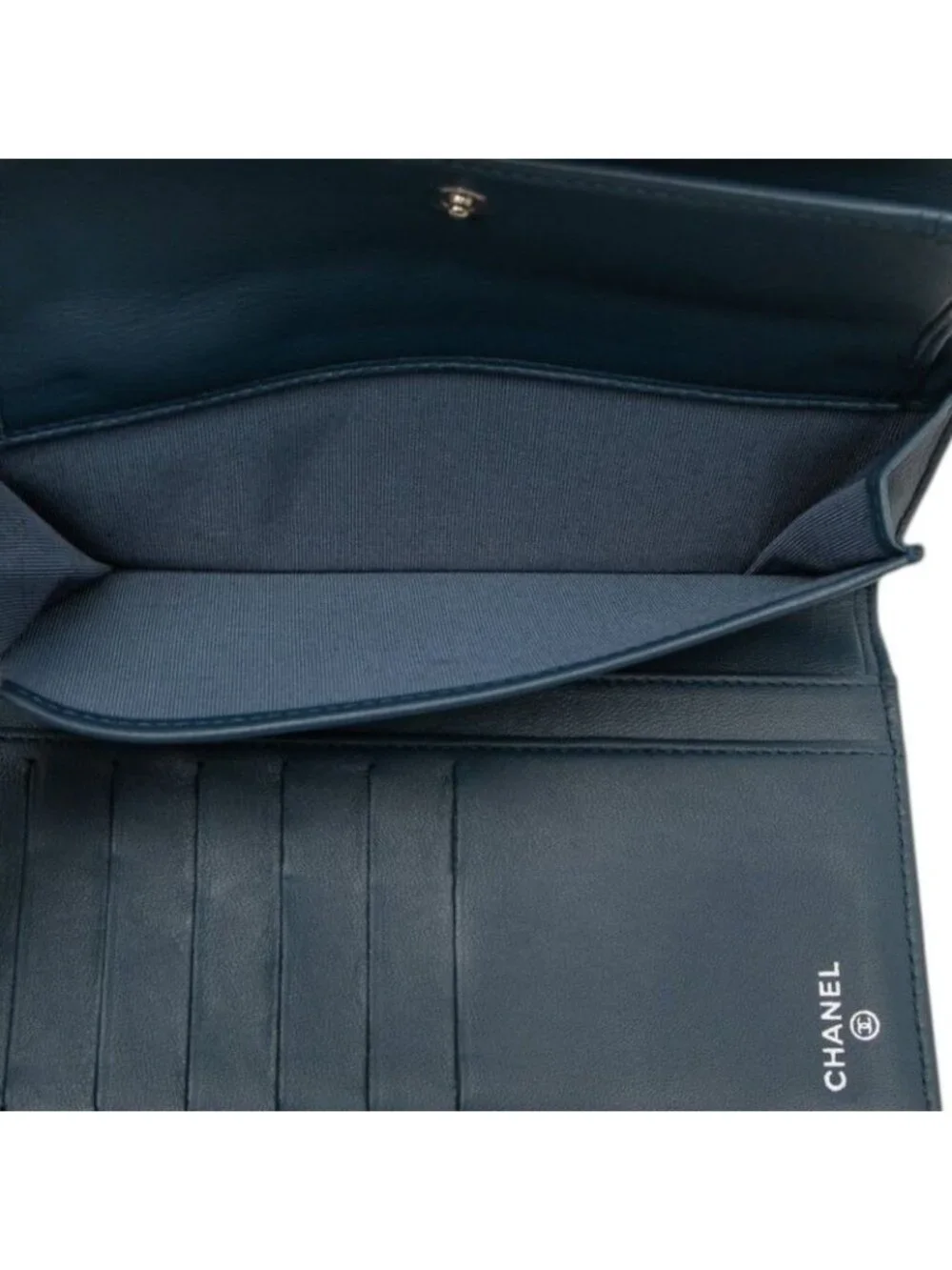 Chanel Quilted CC Logo Wallet Navy Lambskin